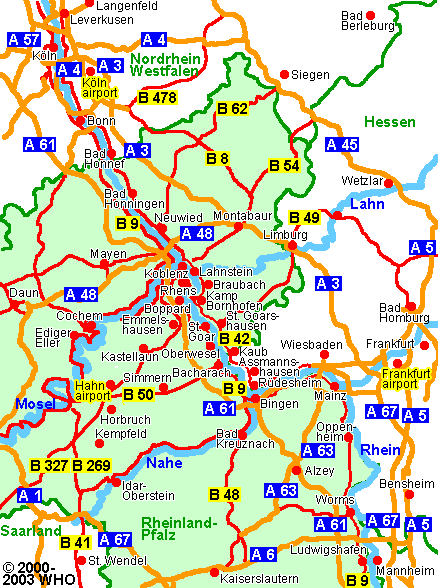 Map of Germany Rhine River Valley Cologne airport Frankfurt airport. - daun-frankfurt-438, © 2000-2003 WHO
