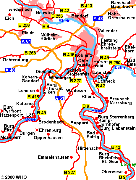 Map of Germany Rhine River Valley. - neuwied-burg-eltz-loreley-438-9.gif © 2000 WHO